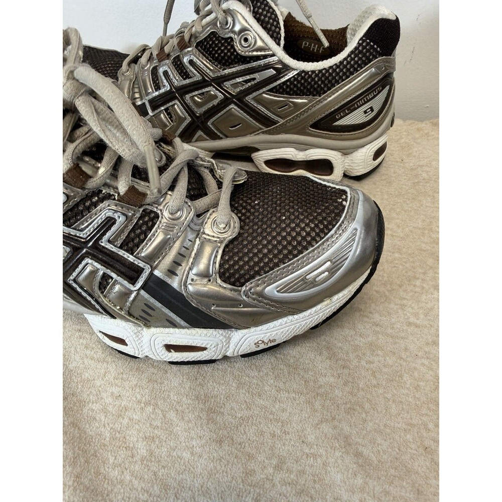 Asics Gel Nimbus Cush Suede Mesh Womens Sneakers In Silver Brown Sz 10 - Picture 3 of 13